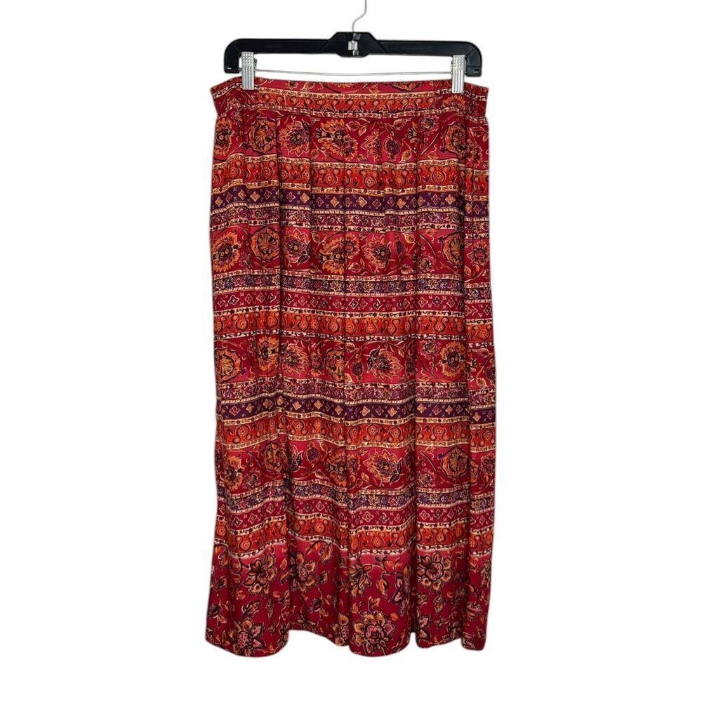 Vintage Jantzen Women’s 14 Midi Skirt Red Purple Floral Hippie Indie Boho 90s - Picture 2 of 6